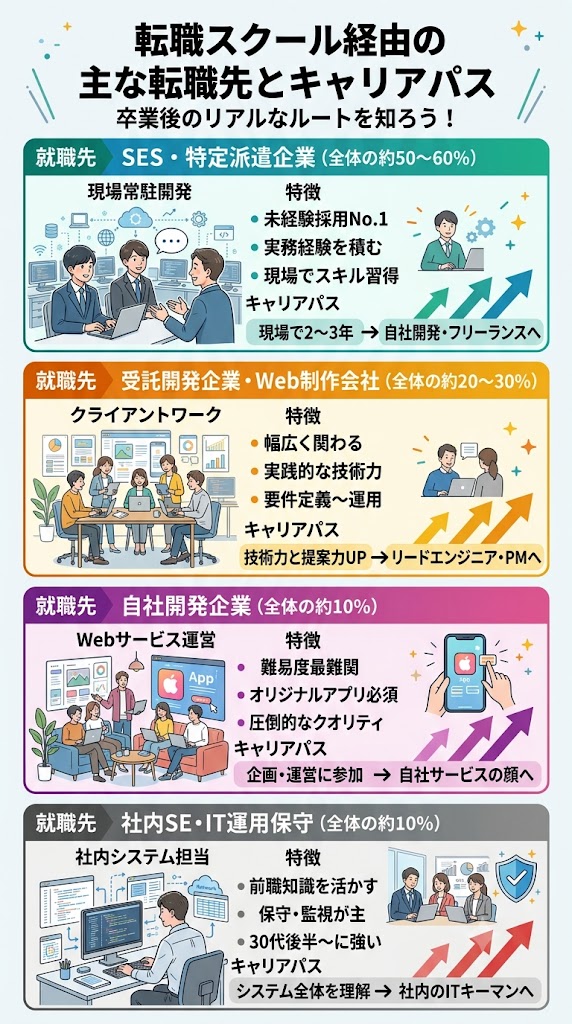 転職スクール経由の主な転職先とキャリアパス