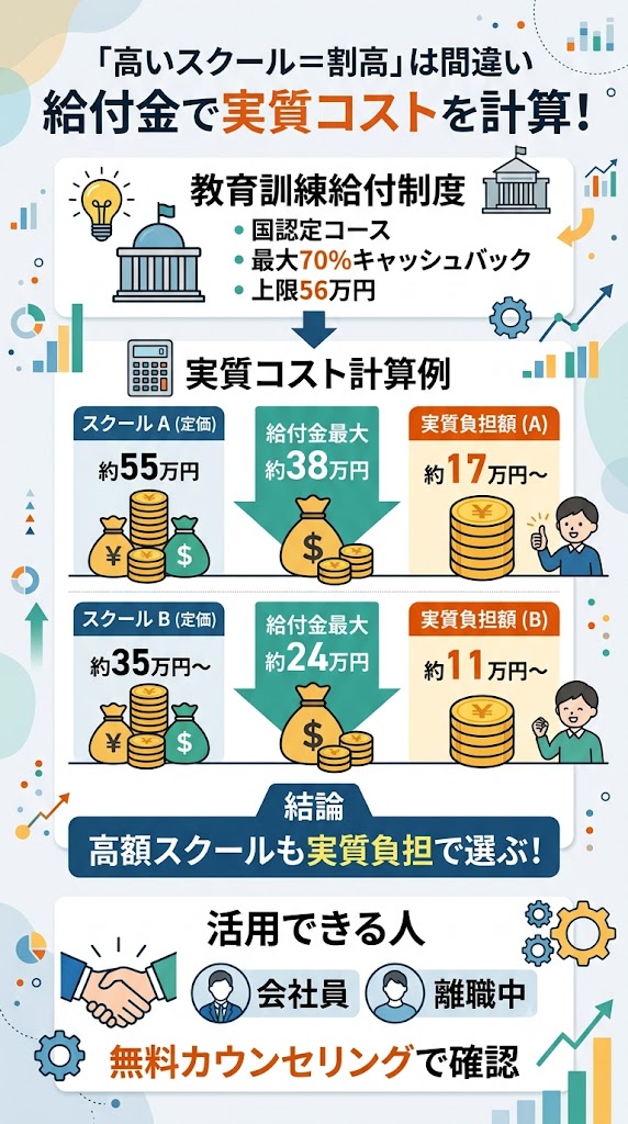「高いスクール=割高」は間違い──給付金と実質コスト