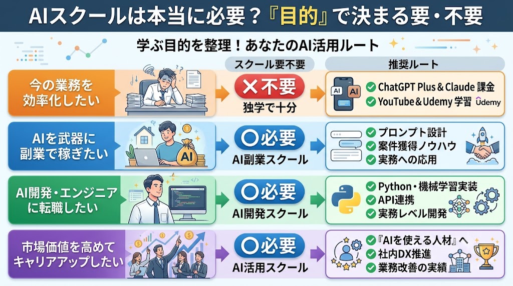 「目的」で決まるAIスクールの要・不要