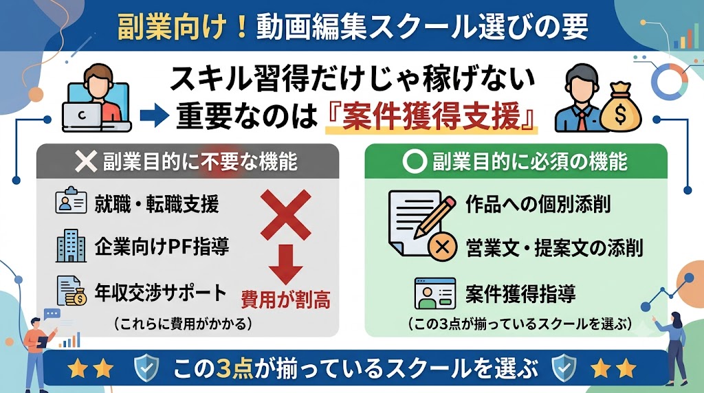 動画編集スクール選びで最も重要なのは「案件獲得支援」