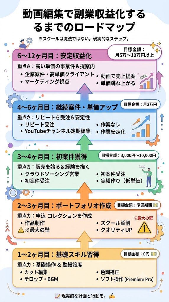 動画編集で副業収益化するまでのロードマップ