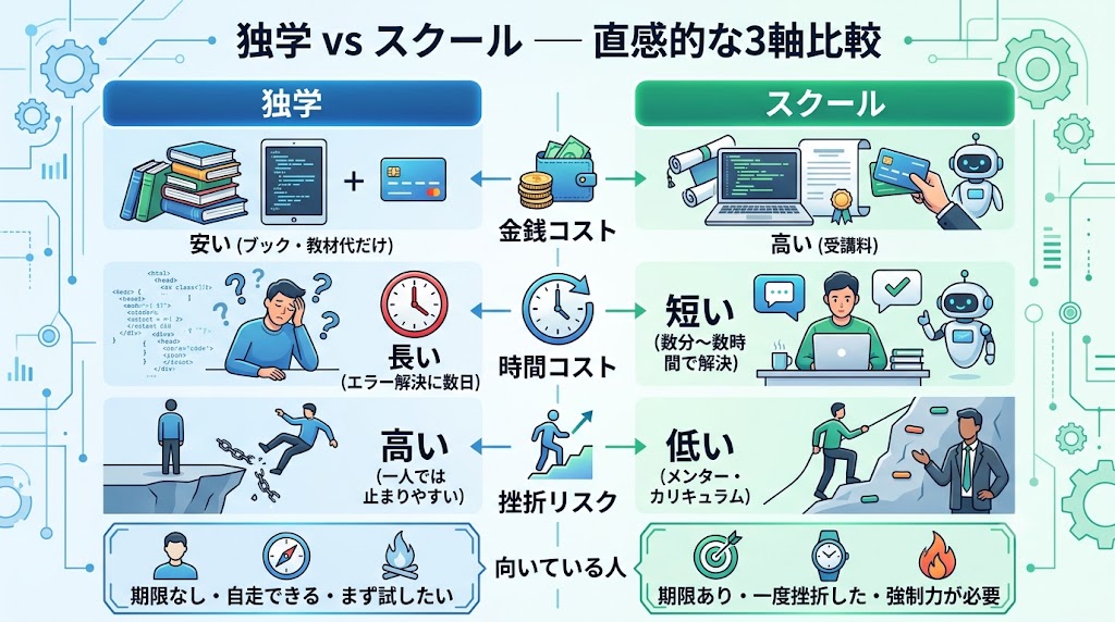 独学 vs スクール比較
