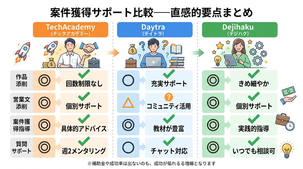 案件獲得サポートの中身を比較