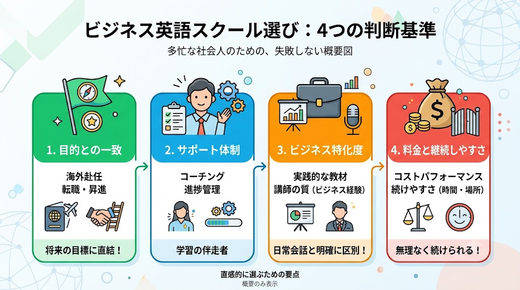 ビジネス英語スクール選びで失敗しないための4つの基準