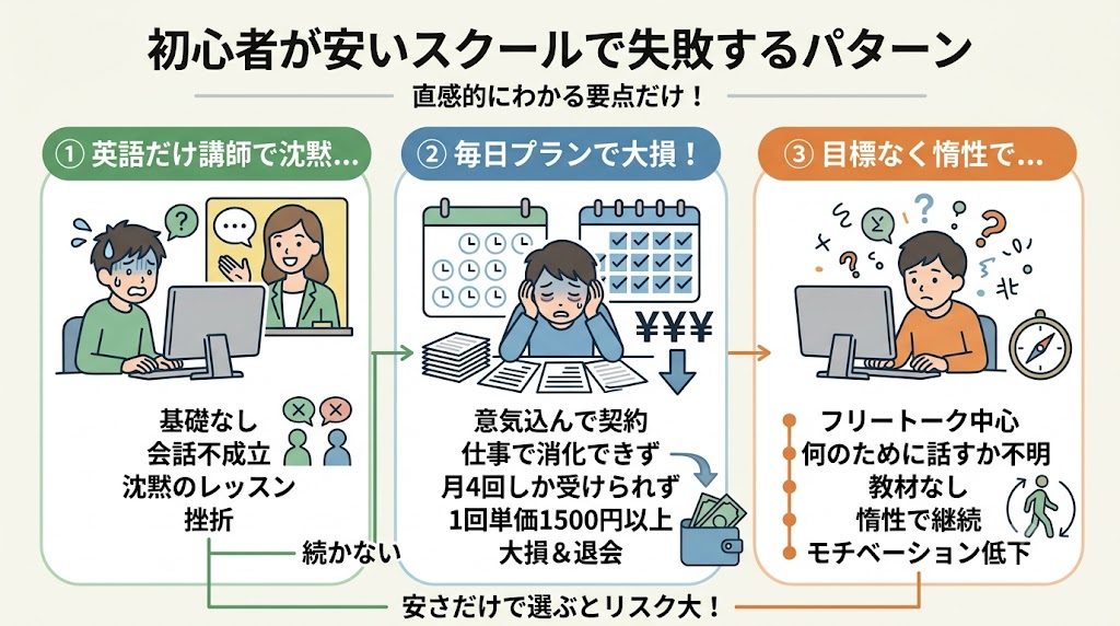 初心者が安いスクールで失敗するパターン