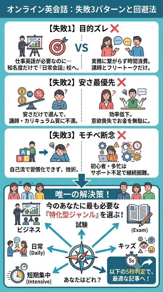 オンライン英会話で失敗する3つのパターンと回避法